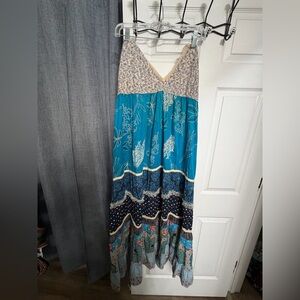 Jaded Gypsy patchwork Boho Tiered Maxi Dress in Teal & Navy new with tag